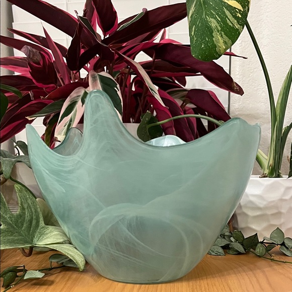 Artisan Marbled Seafoam Green Glass Bowl Made in Spain - Picture 5 of 11